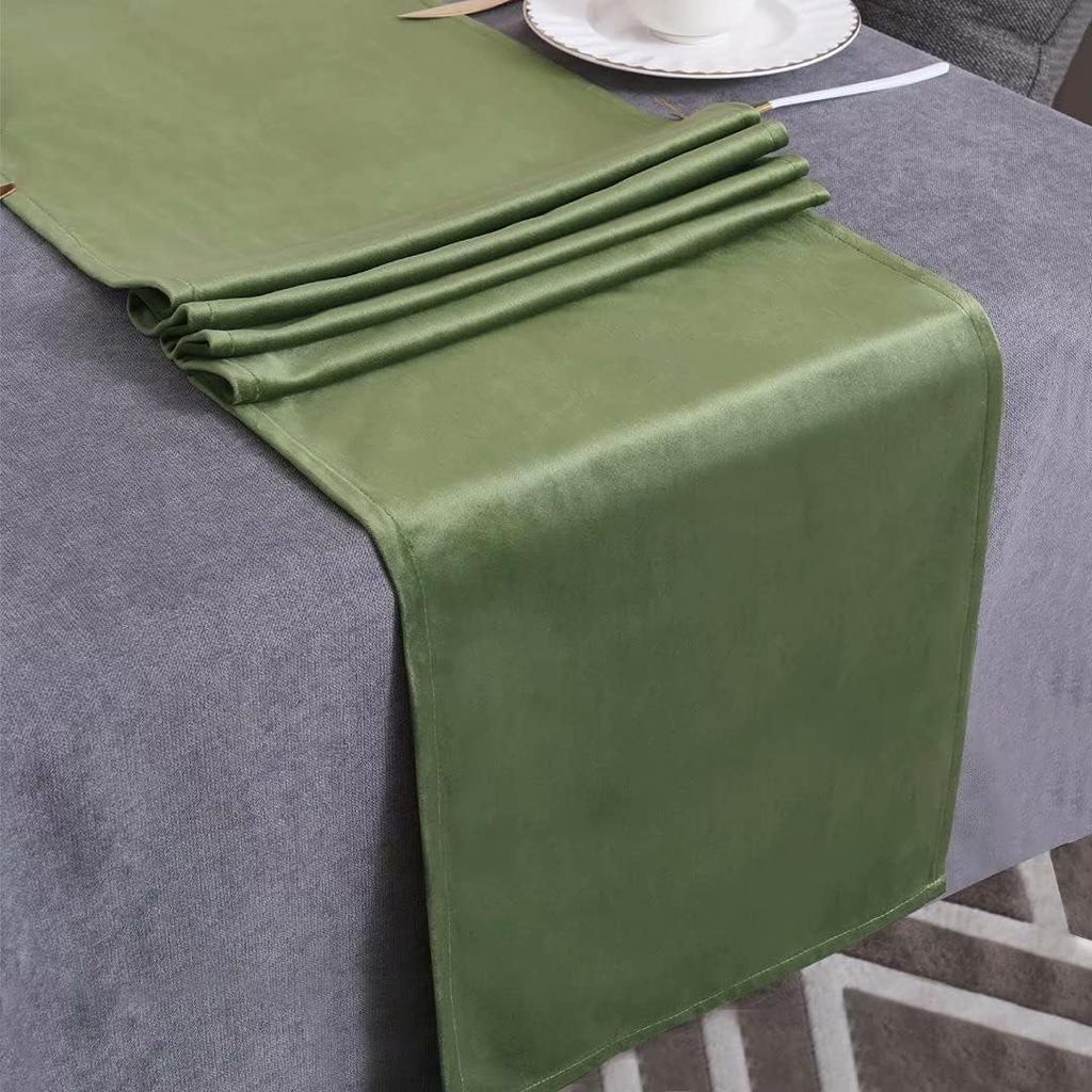35*180CM Luxury Velvet Table Runner,Washable Green Dining Table Decoration For Farmhouse Table Dresser Wedding Party Home