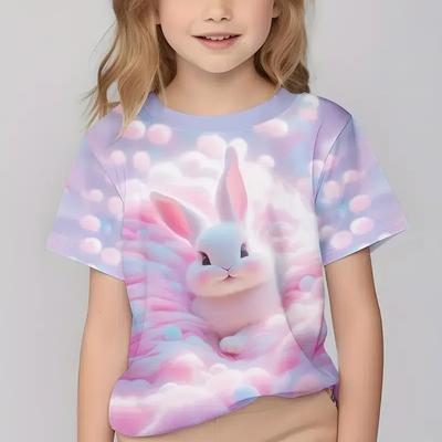 Children's 3D Printed Pattern Short Sleeved Top, Children's Fashionable and Cute T-shirt, Girl's Casual Wear, Ages 4-14, Harajuk