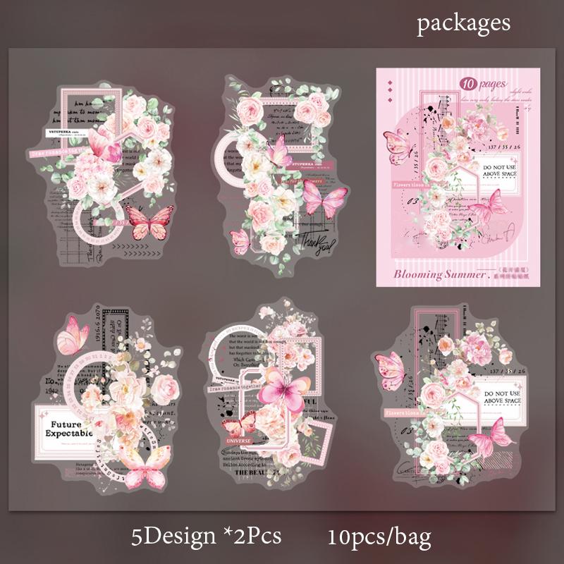 Mr. Paper, 6 Styles, 10pcs/pack, Flower English Element Stickers, Scrapbook Collage, Picture Book Gift Card Decoration Stickers