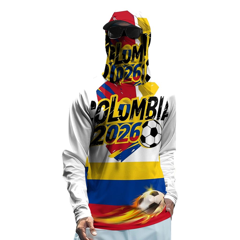 Men's Long Sleeve Sun Protection Hoodie Lightweight Breathable Soccer Sportswear with Hood and Face Cover UV Protection for Outdoor Activities