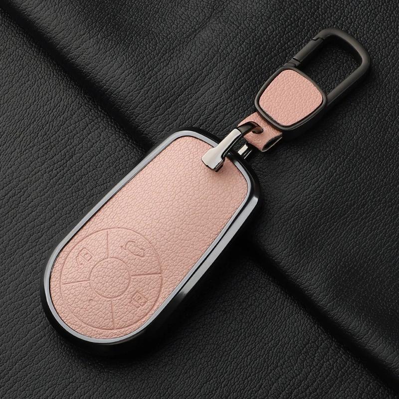 Aluminum Alloy Goatskin Car Key Case Cover For Greatwall Ora R1 R2 Good Cat Gt Lightning Cat Ballet Cat White Cat Iq Keychain