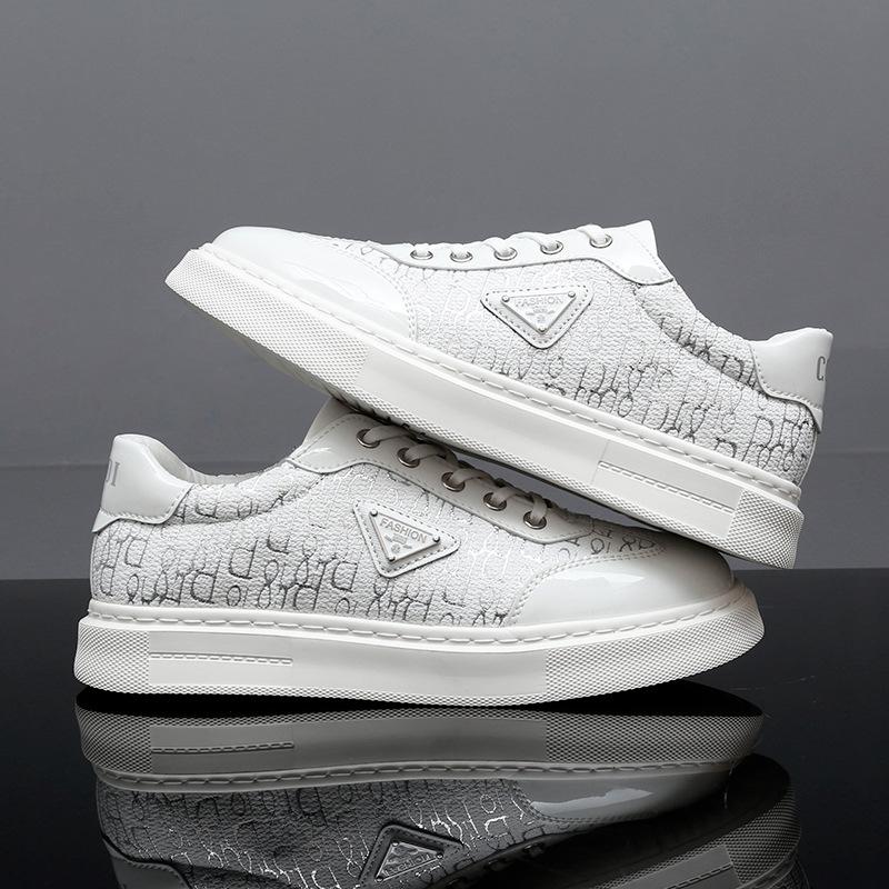 

Весна и осень 2025 года, прямая трансляция Douyin, популярные мужские туфли с низким верхом и толстой подошвой, повседневные спортивные туфли из кожи первого слоя 38 белый