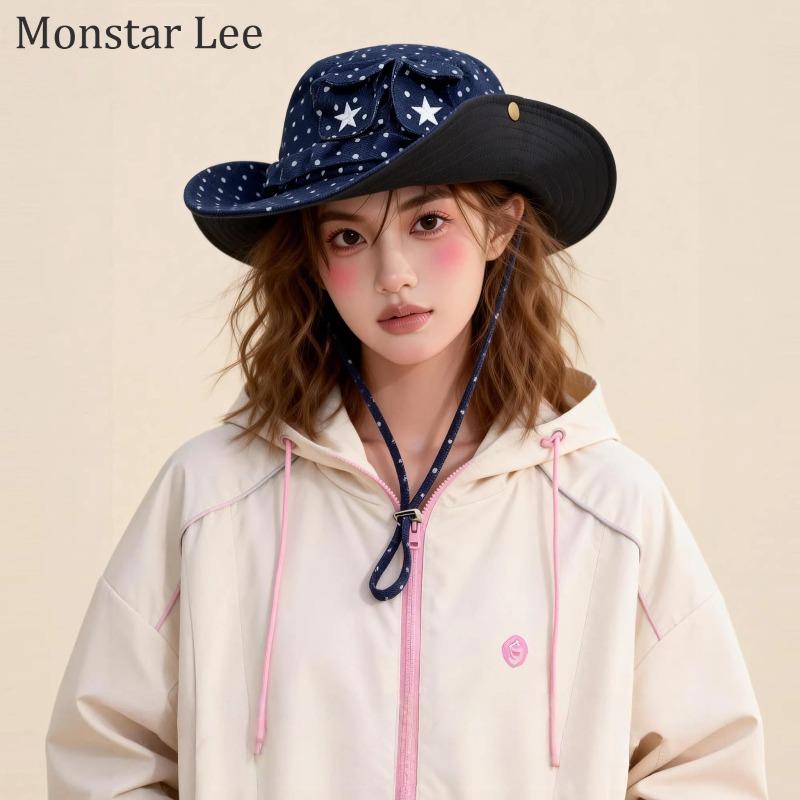 Women Western Cowboy Star Pattern Bucket Hat 2026 New Outdoor Tooling Mountaineering UV Protection Sun Hat