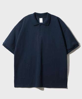 JEMUT Finns Oversized Collared Short Sleeve Tee Dark Navy Yhst2354