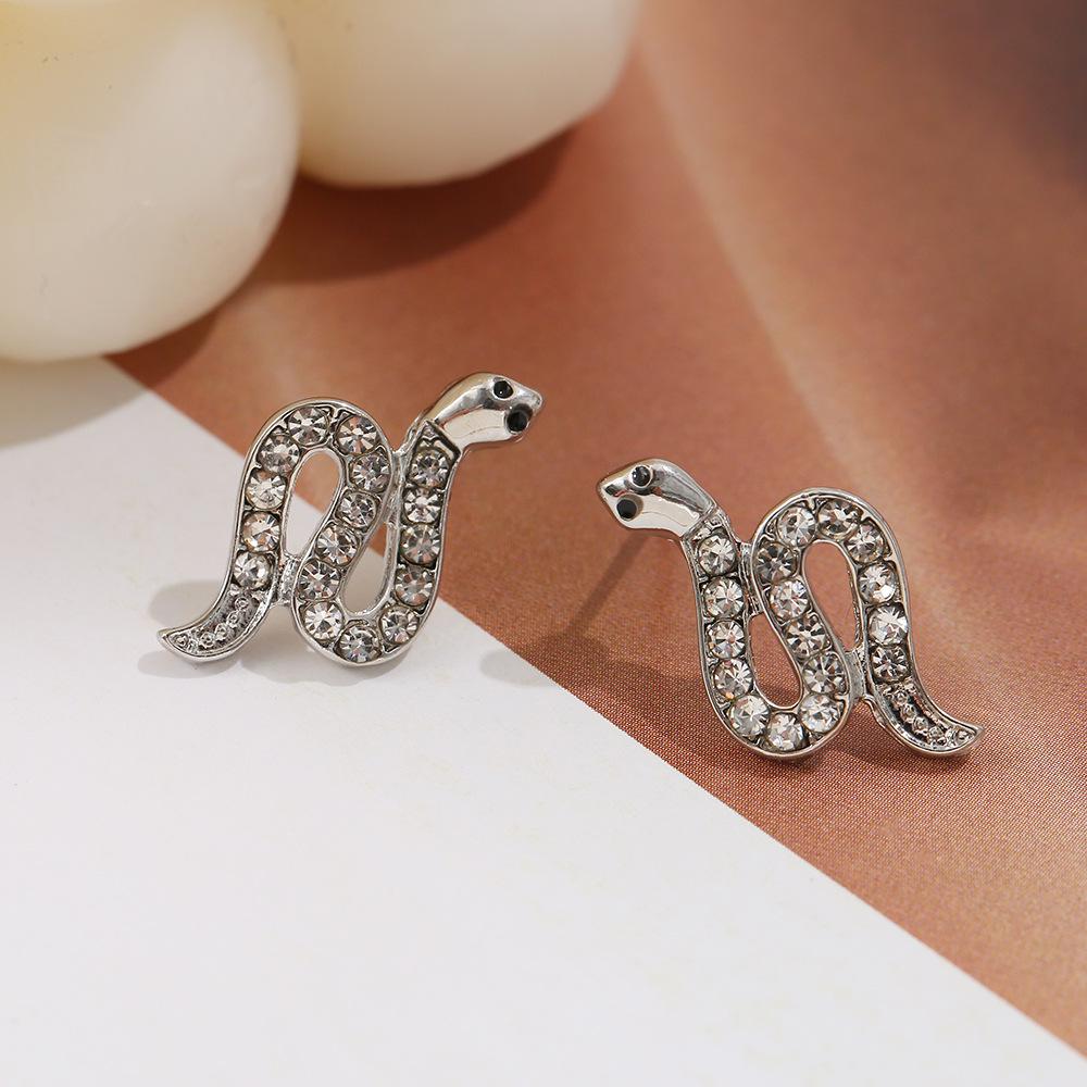 Luxurious Snake-Shaped Micro-Paved Diamond Stud Earrings Electroplated