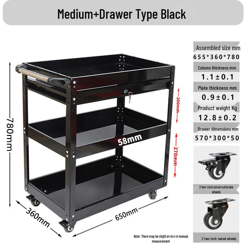 Compact Three-Layer Mobile Tool Cart for Auto Repair and Storage