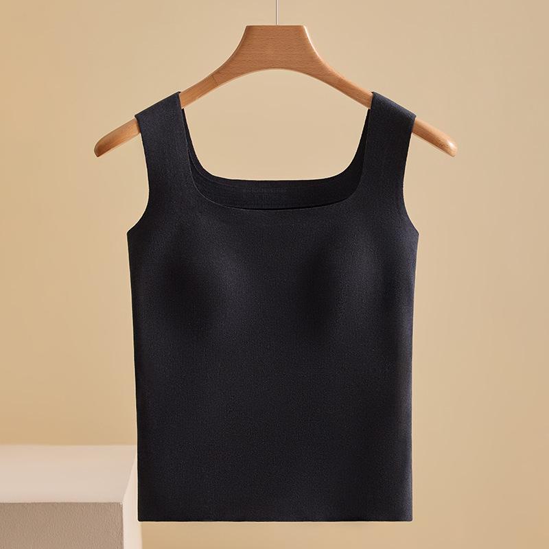 Autumn/Winter Women's Ribbed Brushed Velvet Warm Vest with Chest Pad - Seamless, Self-Heating, Thick Innerwear
