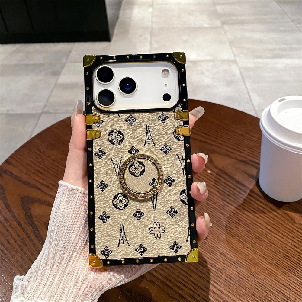 

PU Leather Ring Stand Flower Phone Case For iPhone 17 17Air 16 16E 15 Pro Max 13 14 Plus 12 Mini Protective Cover Shell For iPhone 11Pro Max бежевый