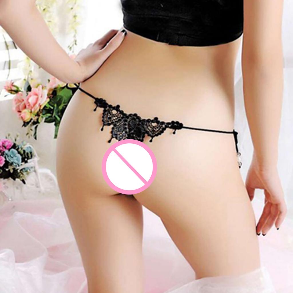 Sexig Bowknot Dangle Bead Spets Hollow G-String Kalsonger Sovkläder Dam String