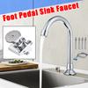 Switch Control By Floor Foot Pedal Valve Copper Bathroom Basin Faucet Single Cold Tap Hospital Hotel Pedal Water Faucet Silver