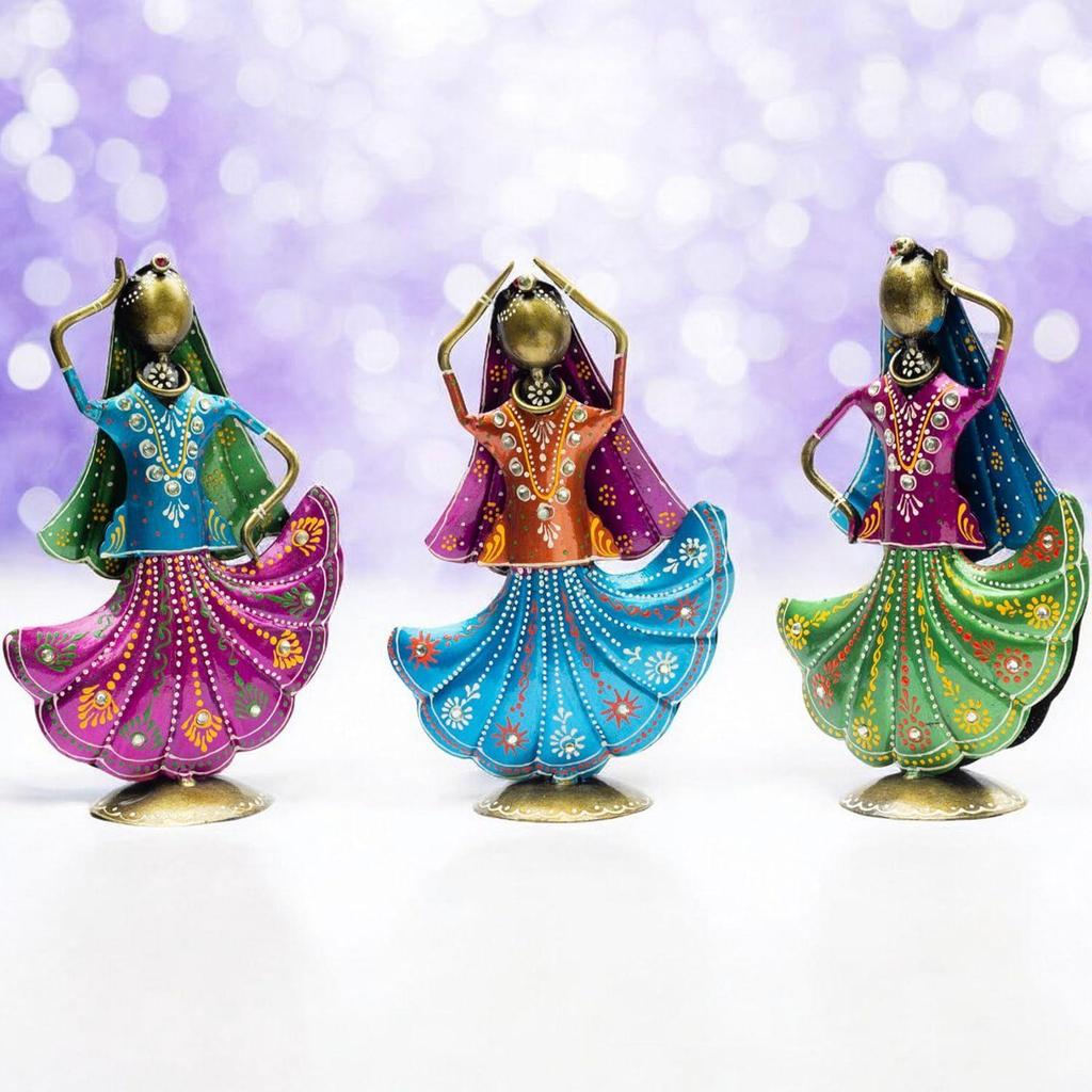 Set of 3 Metal Figurine Dancers Home Decor Item for Living Room, Bedroom, Wedding Festive Housewarming Gift Showpiece