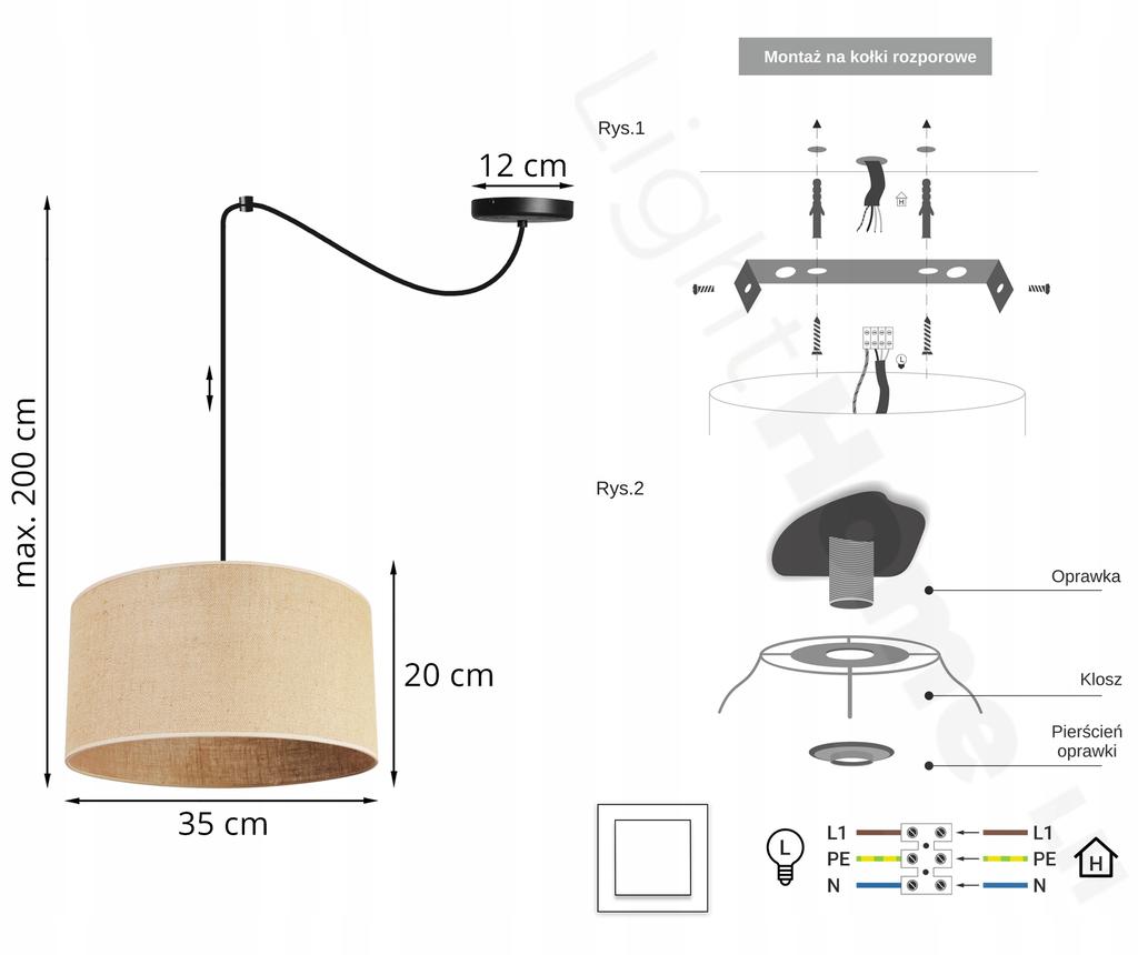 Hanging Lamp, Ceiling Chandelier, Lampshade 35 Cm, Spider