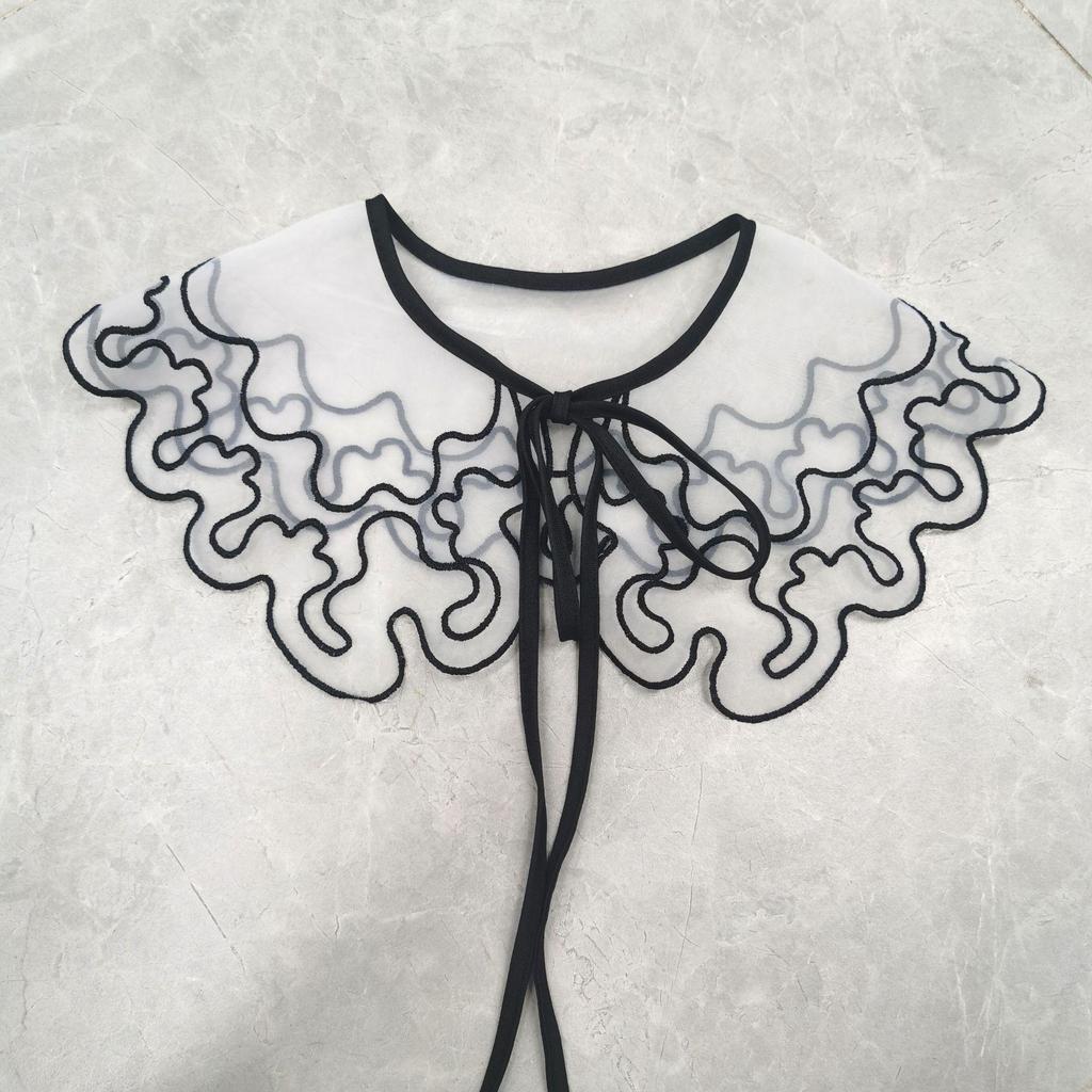 Guler universal dublu din dantelă florală și fundă pentru femei