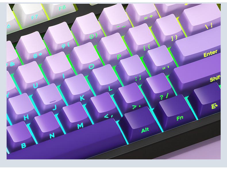PBT Gradient Color Mechanical Keyboard Keycaps, Personalized Double Shot, Side Printed, Translucent, Five-Sided Dye Sublimation, Full Set