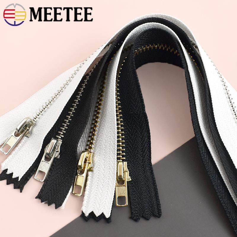 Meetee 10/20Pcs 3# Metal Zippers 10-30cm Close End Black White Zip for Bags Jeans Jacket Pocket Zips DIY Sewing Accessories