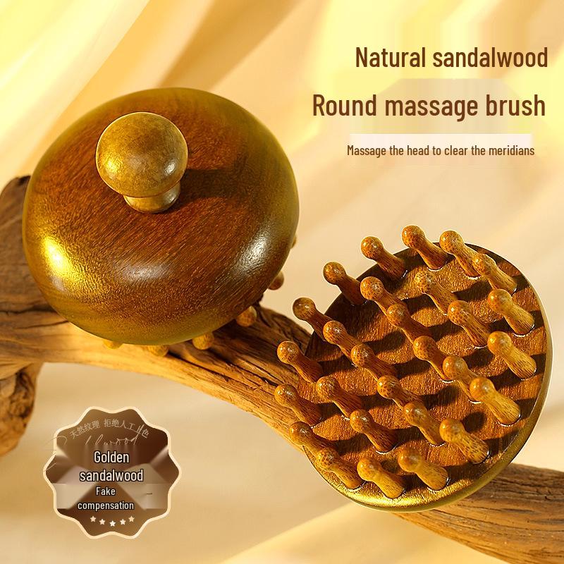 Sandalwood Round Disc Scalp Massage Comb for Hair Nourishing and Follicle Health