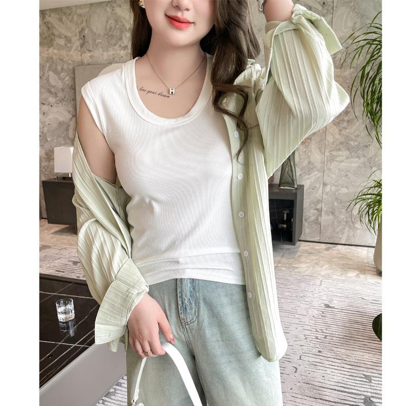 Spring and Summer Right Shoulder Sleeveless Large Size T-shirt Women's Suit Inner Top Design Niche Hot Girl Cut-shoulder Vest
