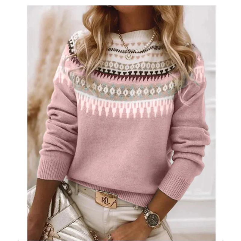 2025 Frühling Gestrickter Damenpullover Druck O-Ausschnitt Langarm Lässig Locker Pullover Damen Winter Elegant Trendige Damenkleidung