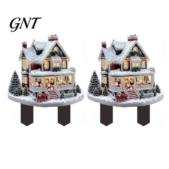 Christmas Garden Stake Snowy Cottage Stake, Acrylic Yard Sign, Fairy Tale Insert Winter Outdoor Lawn Ornament for Holiday Decoration Landscaping