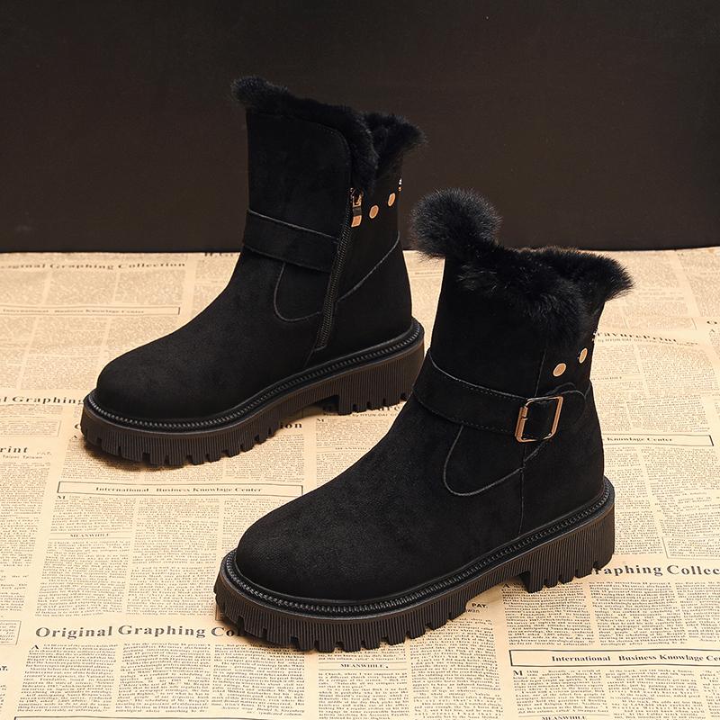 Fashion 2024 Women's Snow Boots Winter Mid-Tube Plus Velvet Thickened Warm Cotton Shoes Fashion Buckle design Female Zipper short boots