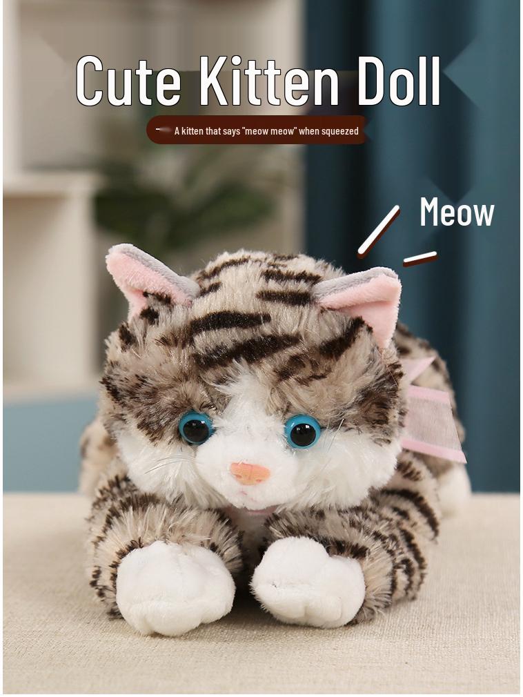 Realistic Meowing Musical Cat Plush Toy - Lying Kitten Doll Birthday Gift