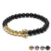 New Fashion Mens Bracelet Natural Stone Gothic Skull Braslet 6mm Onyx Strand Braclet Gifts For Him Zirconia Brazalete Pulseria