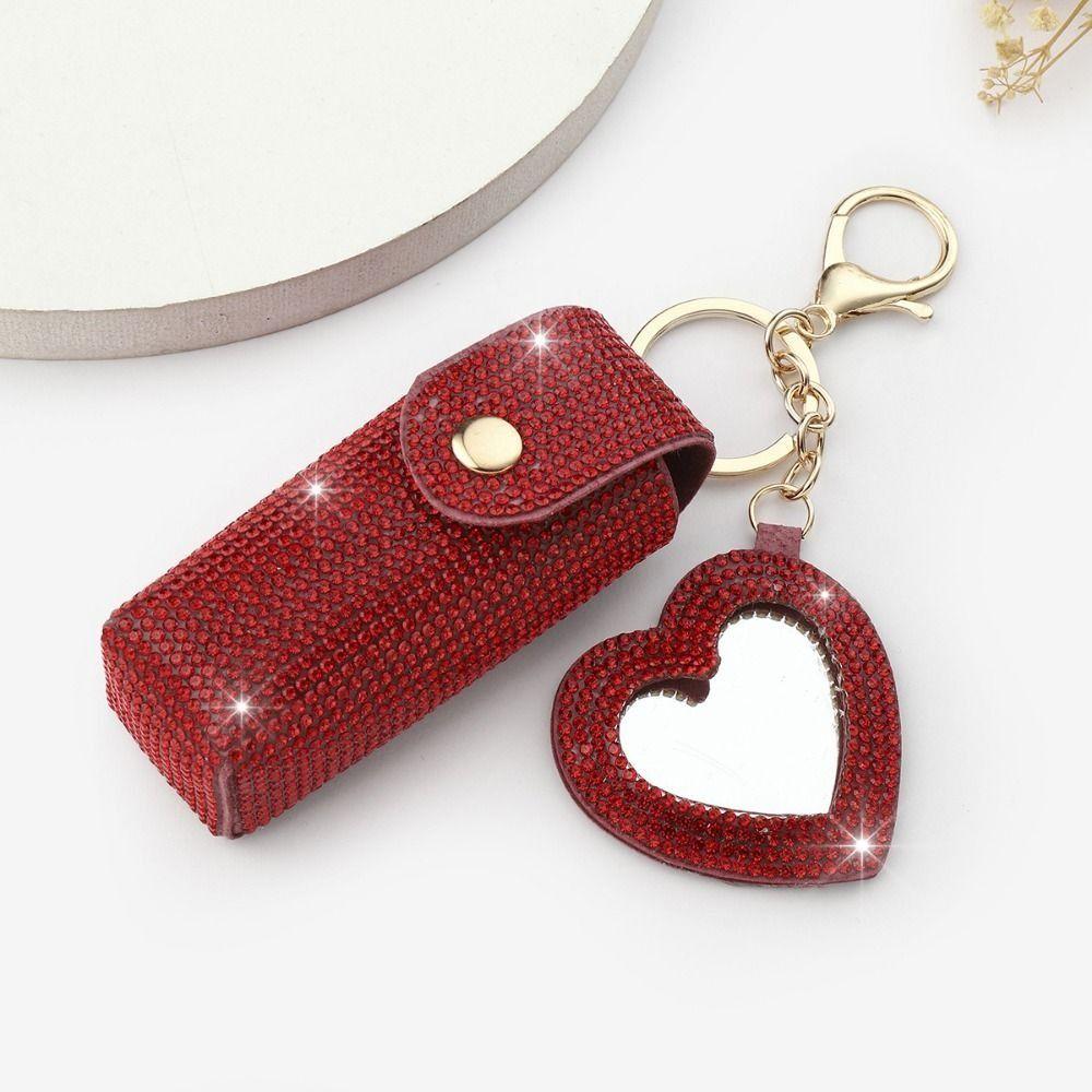 Portable Lipstick Organizer Keychain Bling Rhinestone Lipstick Holder  Girls