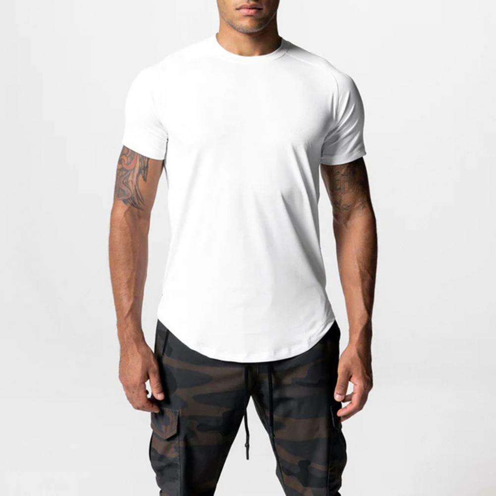 Summer Men T-shirt Round Neck Solid Color Mesh Short Sleeve Quick Dry Loose Elastic Pullover Casual Daily Wear Fitness Sport Top