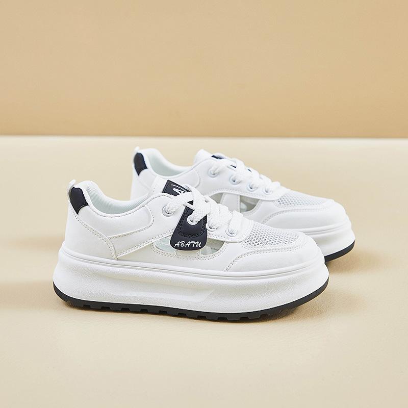 

Женские летние повседневные кроссовки на платформе с дышащей сеткой, полые прогулочные туфли для женщин, нескользящая теннисная спортивная обувь на шнуровке, кроссовки для бега 40 чёрный