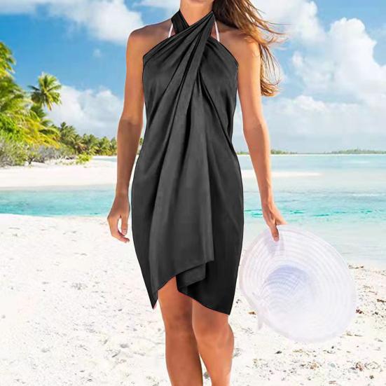 Solid Color Side Lace-up Cover Up Skirt See-through Chiffon Wrap Scarf Skirt
