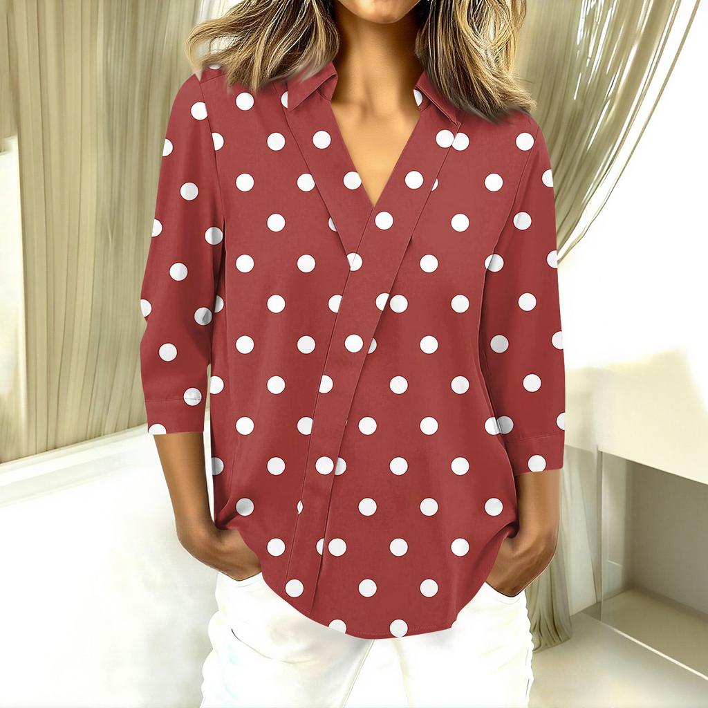 3/4-Ärmel Damenoberteile V-Ausschnitt Shirts Trendy Bedruckte Business Casual Arbeitsblusen