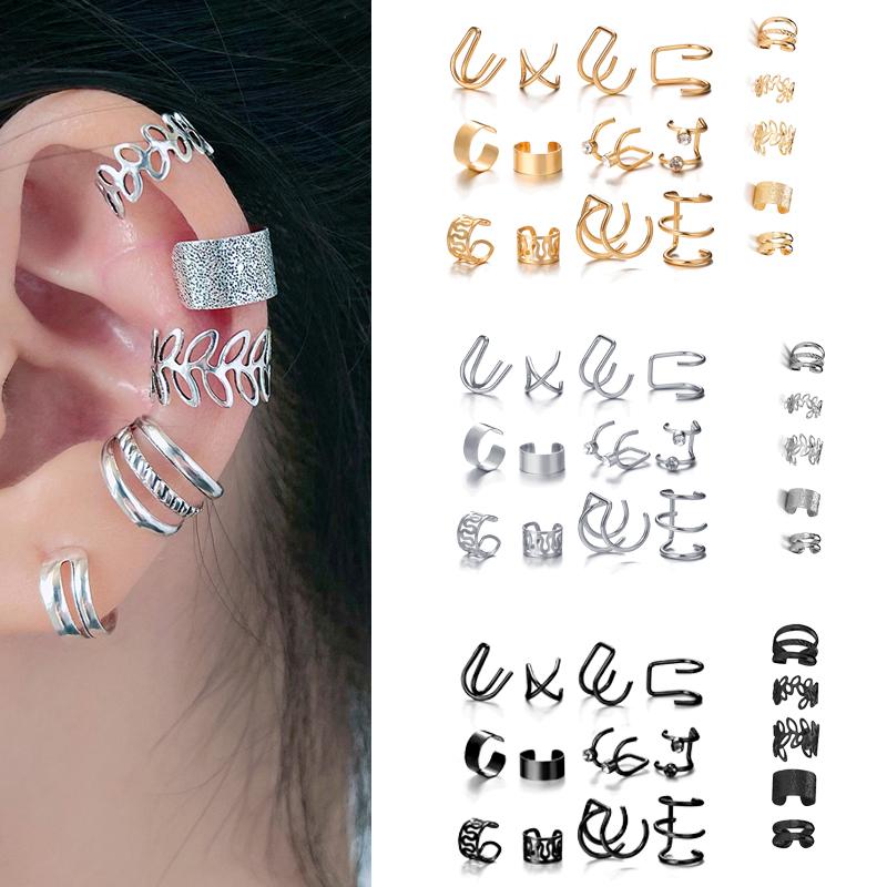 Zilveren Kleur Bladeren Clip Oorbellen voor Vrouwen Mannen Creatieve Eenvoudige C Oor Manchet Niet-Piercing Oor Oor Clip Set Trend Sieraden Cadeau