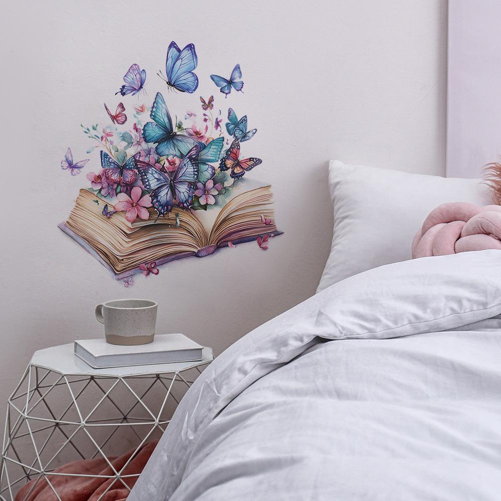 Creative Magic Book Butterflies Flowers Wall Sticker Self-Adhesive Removable for Living Room Entryway Background Home Decor