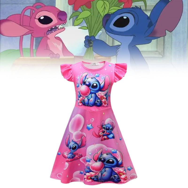 Stitch Girl Princess Pajama Dress With Cotton Blend Fabric For Kids