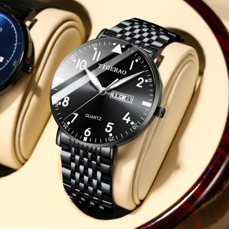 Men's Automatic Movement Watch Quartz Dual Calendar Luminous Waterproof Korean Style Student Wristwatch 2023 New
