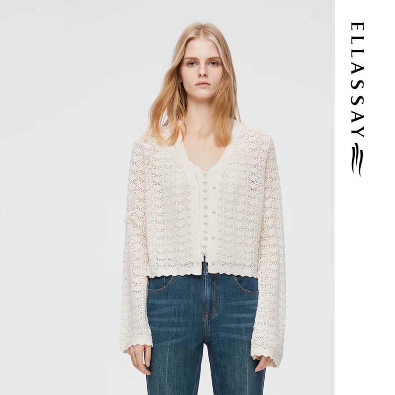 ELLASSAY Elegant Hand-Crocheted Hollow Knit Cardigan EWB361M00200