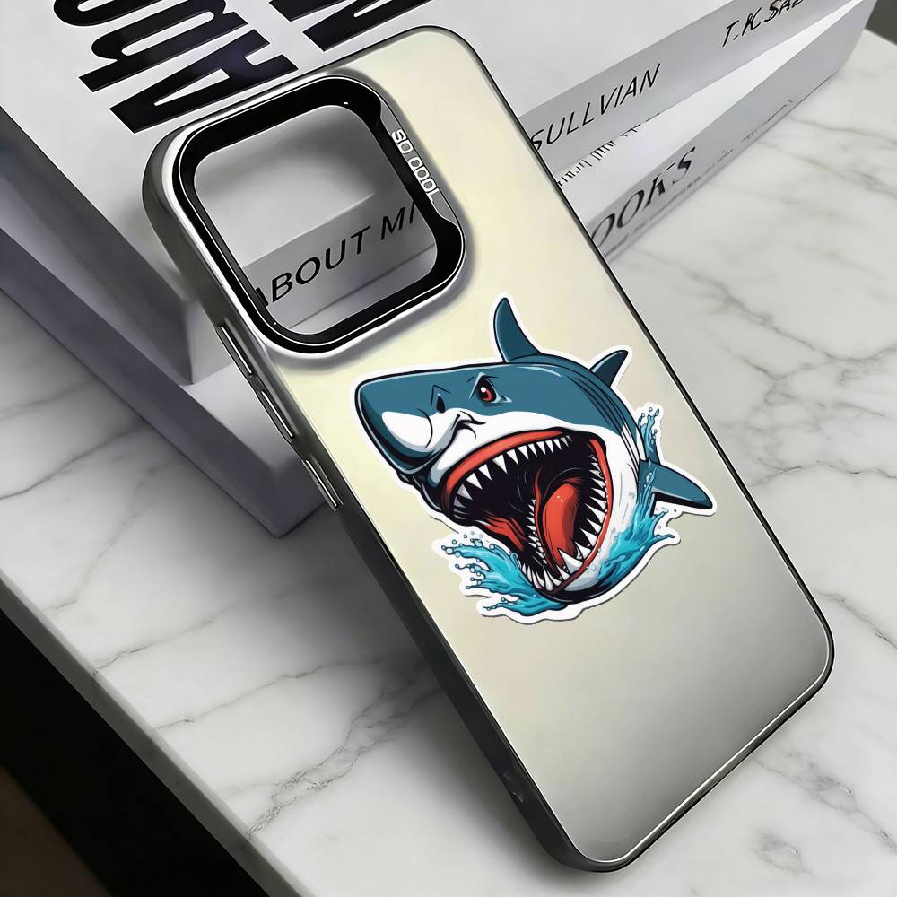 

Shark Graffiti Phone Case For iPhone 17,16,15,14,13,12,11 Plus,Pro Max,XS,Colored Silver Plated Inside Cover iPhone17