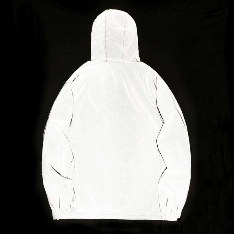 Fashion White Night Reflective Jackets Double Fabric Windbreaker Hooded Jacket Men Hip Hop Dancer Singer Waterproof Coats Outwear Men's