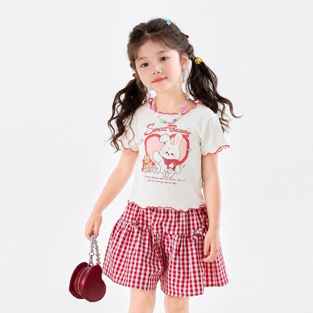 Girls Summer Short Sleeve and Shorts Two Piece Set In Dopamine