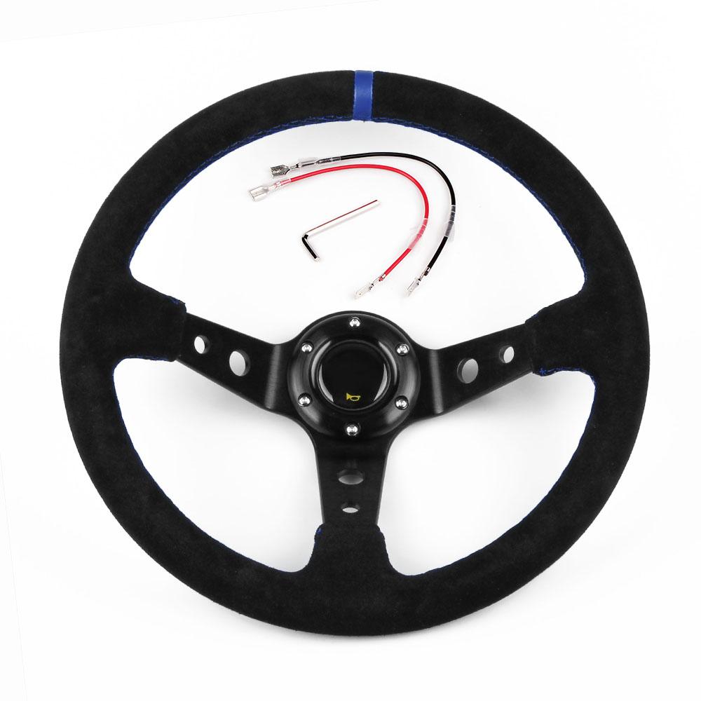 RacingGame Steering Wheels Suede PU Leather Drift Sport Deep Rally Universal Classic Microfiber Aluminum Auto Alloy 350MM 14Inch