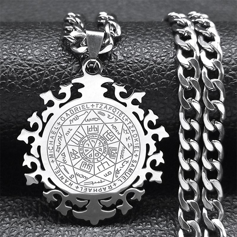Seven Archangels Amulet Necklace Men Seal of Salomon Talisman Stainless Steel Christian Protection Jewelry Gift Boyfriend N7421S