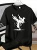 Unisexs Tee Ink Splash Karate Kick Fighter Silhouette Art Print Cotton Short Sleeve Male Casual Streetwear Daily Basic Fashion Top