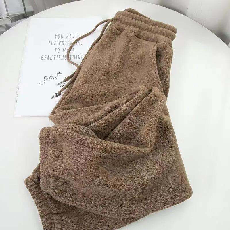 Women's Solid-Color Fleece-Lined Cuffed Sweatpants with Simple Pockets for Fall/Winter: Casual Athletic Pants