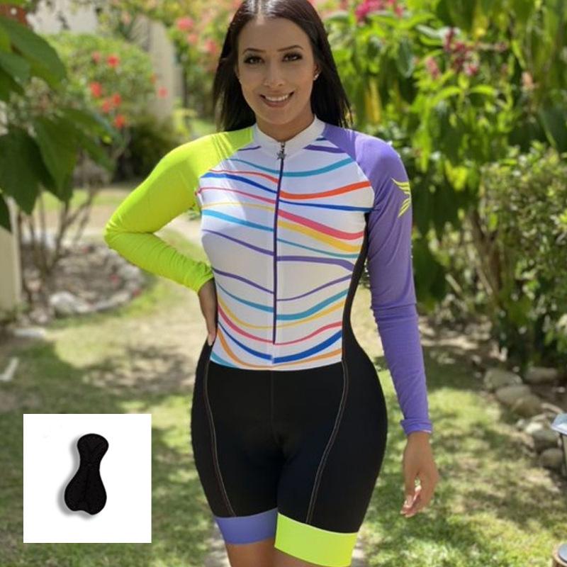 Tuta da Ciclismo Intera Primavera Estate 2026, Top, Abbigliamento Sportivo per Bicicletta, Pantaloni da Ciclismo da Donna a Manica Lunga in Silicone Traspiranti.