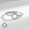 European & American Niche Design Open Copper Ring with Empty Round Imitation Jade or Huazi Diamond Inlay, 925 Silver Setting