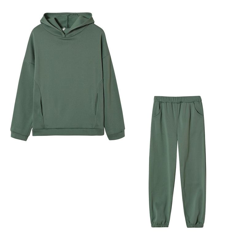 2024 Trendy Solid Color Hooded Sweatshirt & Casual Two-Piece Set for Autumn/Winter