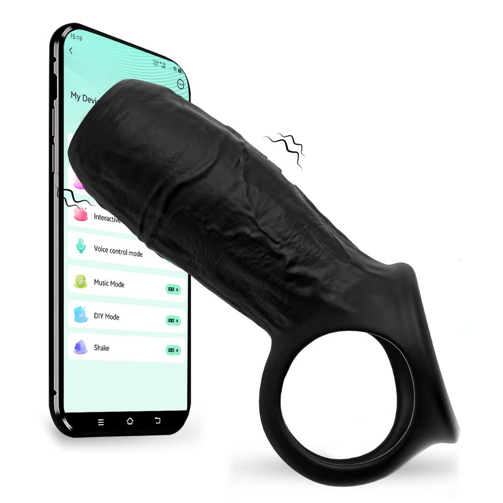 App Control Vibrating Penis Sleeve Cock Ring Penis Extender for G Spot Clitoris Vibrator Stimulation Adult Sex Toy for Men Delay Ejaculation Wearable