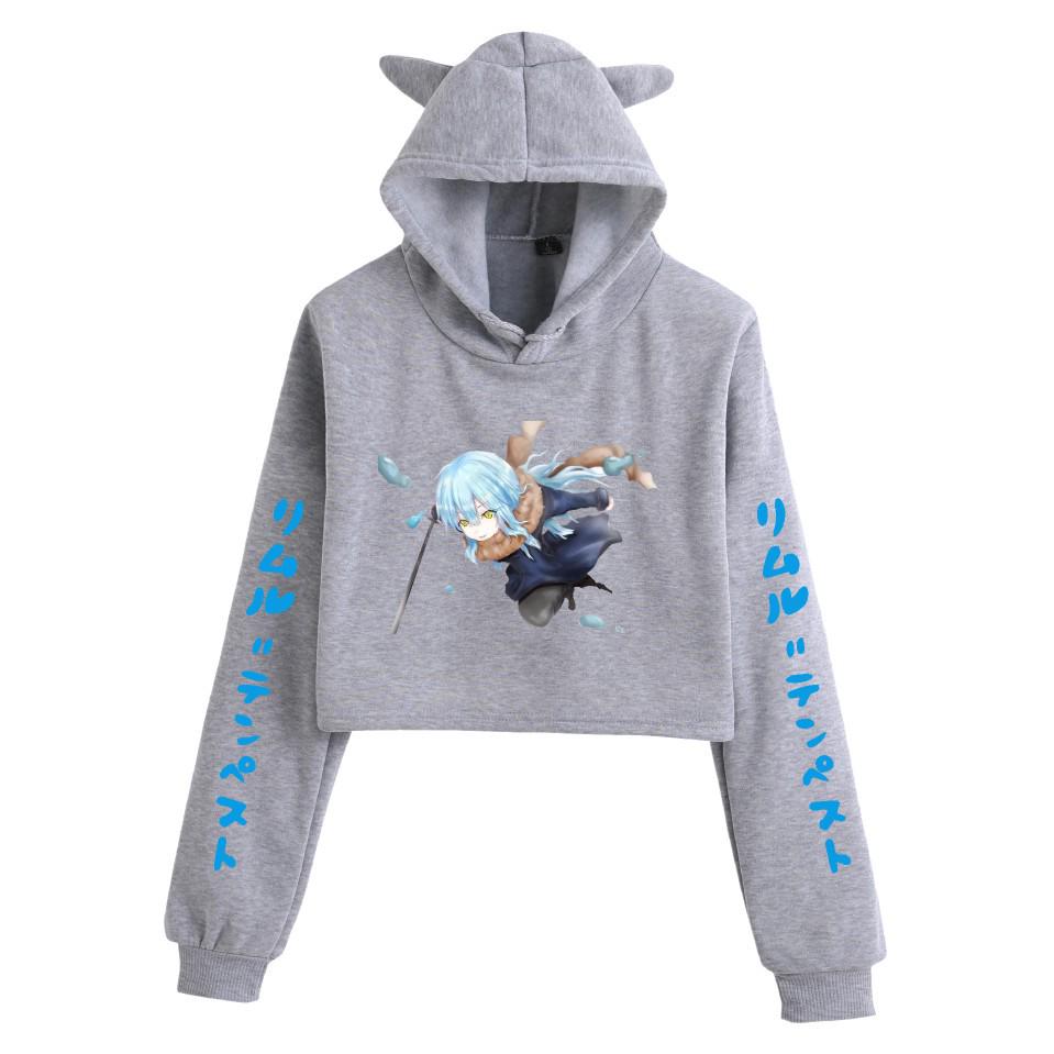 Reincarnato come uno Slime Crop Top Corto da Donna Anime con Orecchie da Gatto