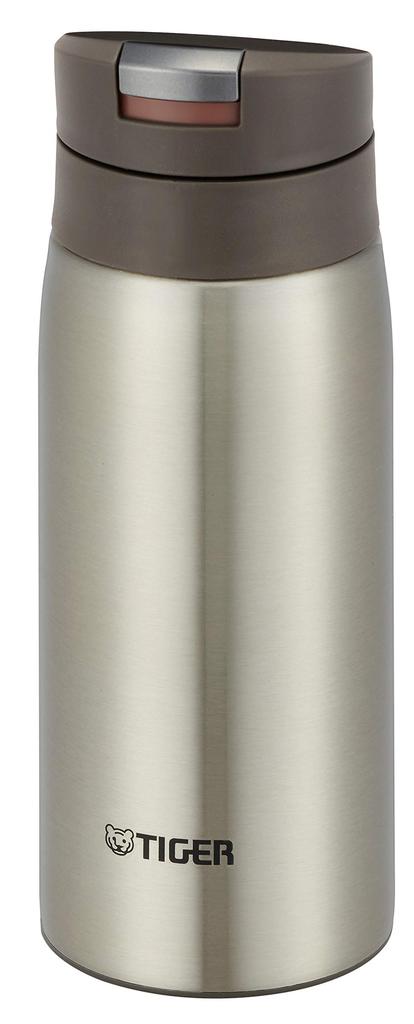 Tiger Vacuum Flask (TIGER) 350ml Sahara Mug Stainless Steel Water Bottle, One-Touch Operated, Lightweight, Clear Stainless Steel, MCX-A352XC