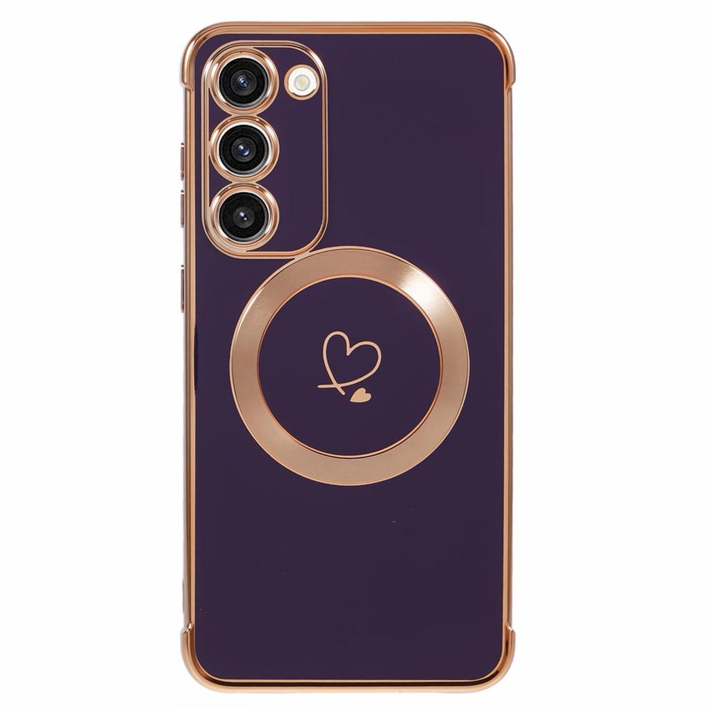 For Samsung Galaxy S23+ Case Compatible with MagSafe Electroplated TPU Phone Cover Hollow Love Hearts